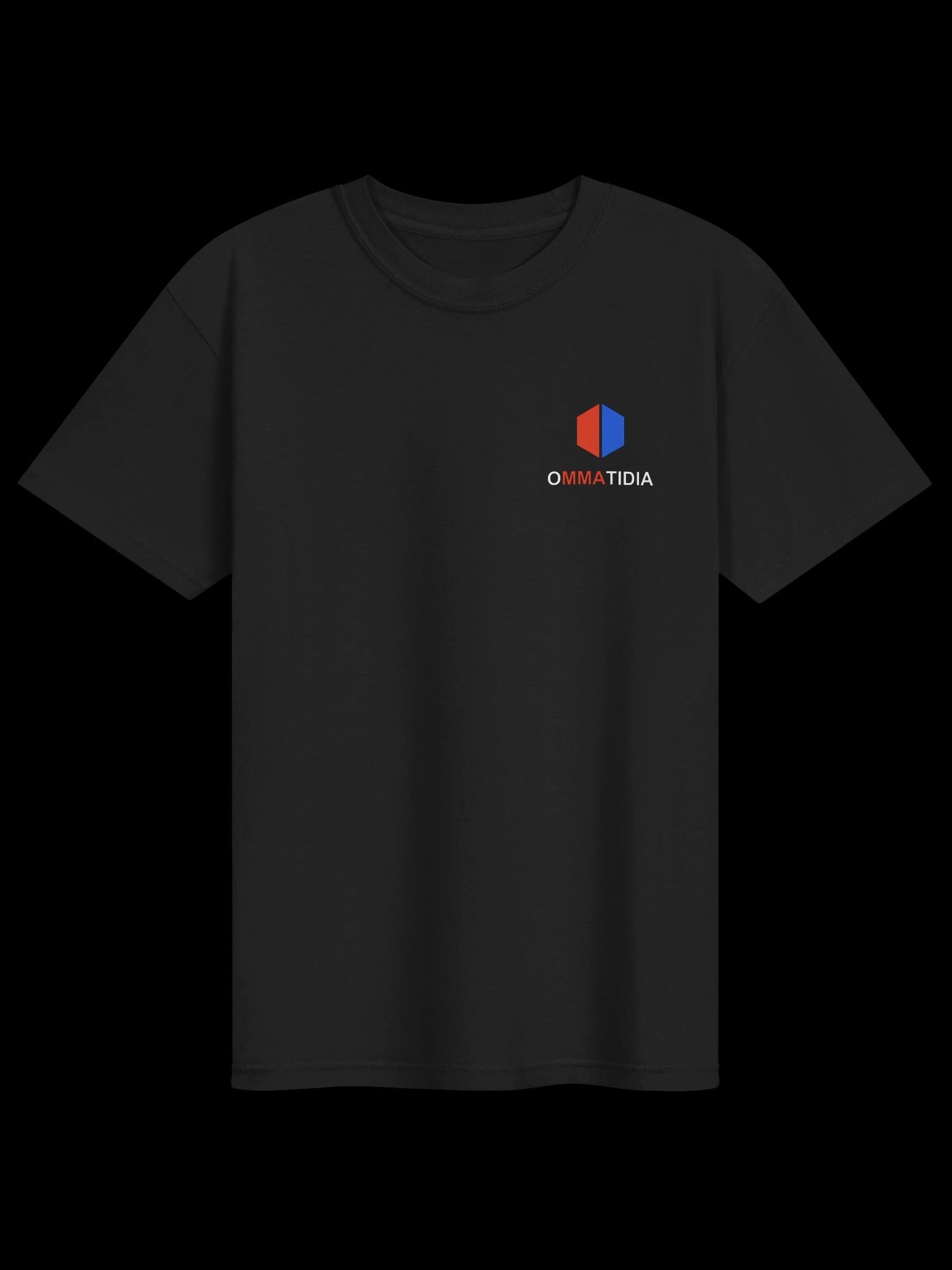 Black Complete Fighter tee, front with small Ommatidia left-chest emblem